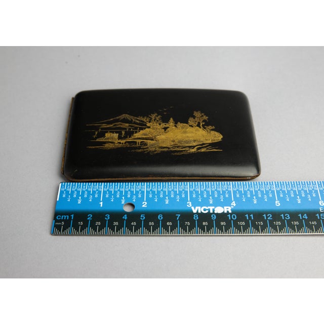 Metal Early 20th Century Japanese Komai Style Damascene Cigarette Case, Mt. Fuji Landscape, Gold Inlay on Steel For Sale - Image 7 of 7