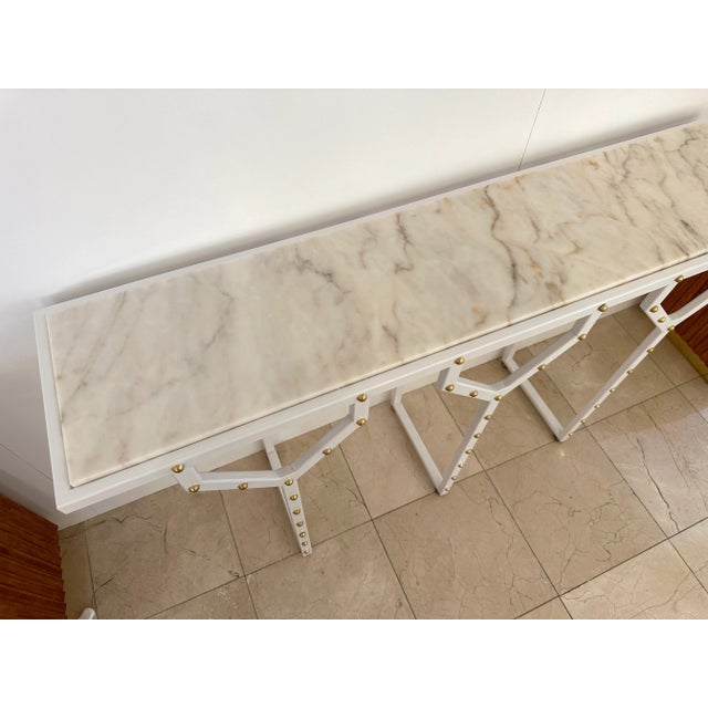 Contemporary Console Table Y White Lacquered Metal Brass and Marble. Italy For Sale - Image 9 of 12