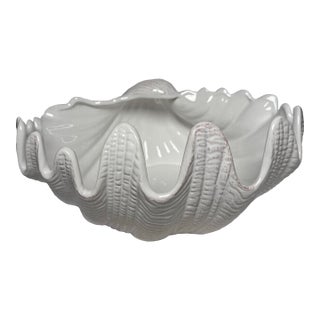 Coastal Nautical White Ceramic Clamshell Serving Bowl For Sale