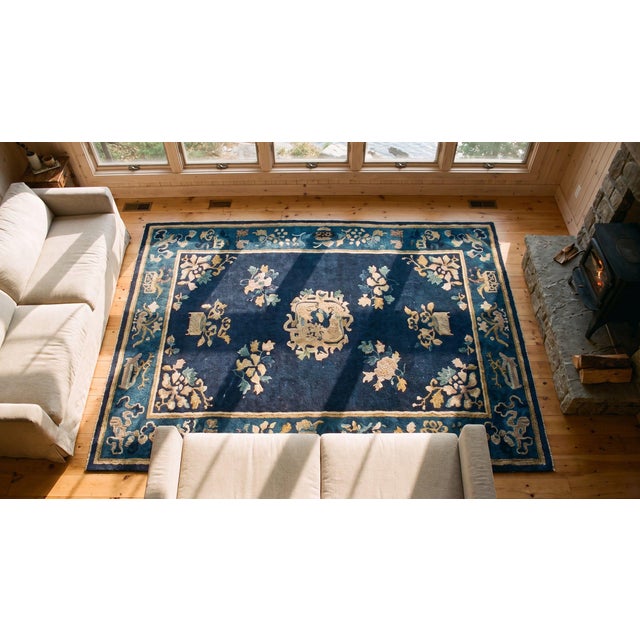 Navy Blue Early 20th Century Chinese Peking Rug For Sale - Image 8 of 8
