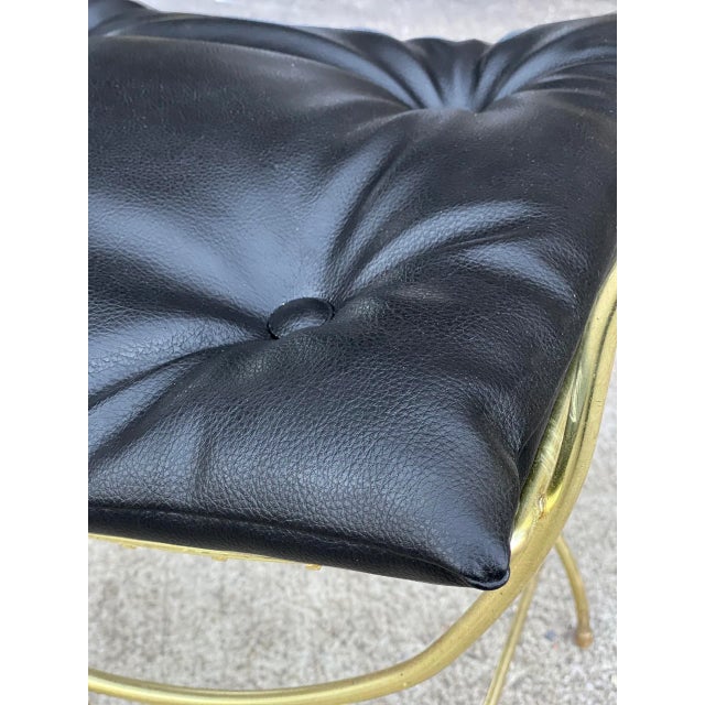 Mid 20th Century Vintage Art Deco Brass Vanity Seat Window Bench W/ Tuft Cushion For Sale - Image 5 of 9