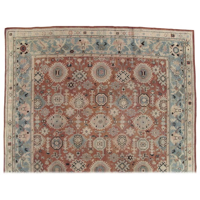 Antique Oushak Carpet, Red Carpet, Handmade Carpet, Turkish Carpet, Brown, Green For Sale - Image 9 of 16