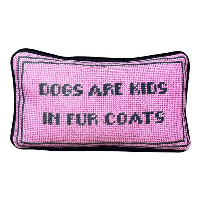 Pink Velvet "Dogs Are Kids in Fur Coats" Custom Made Toss Pillow, Original For Sale