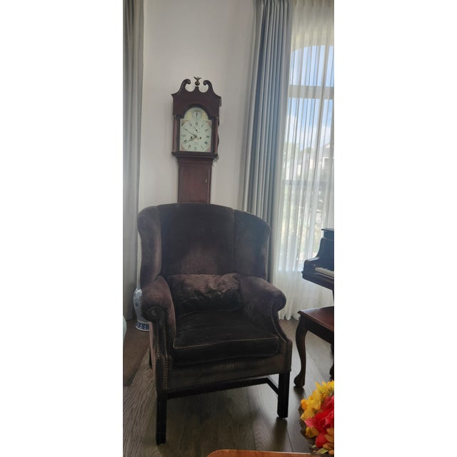 Color: Dark Brown Upholstered Condition: Excellent, High Quality Dimensions: Back highest point 44 in Depth 29 in Width 27...