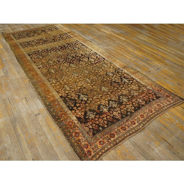 Tribal 1890s Brown Geometric Caucasian Karabagh Shrub Rug 4'6" X 10"9" Handknotted Wool Carpet For Sale - Image 3 of 6