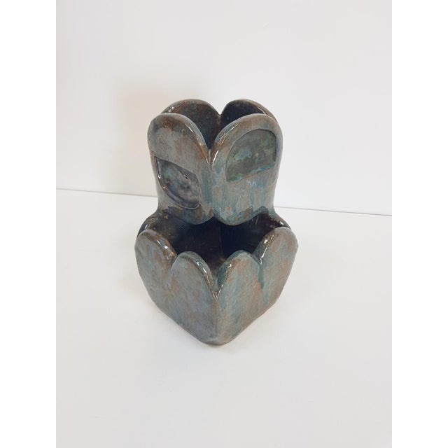 Brutalist Brutalist Green Glazed Ceramic Flowerpot, 1960s For Sale - Image 3 of 8