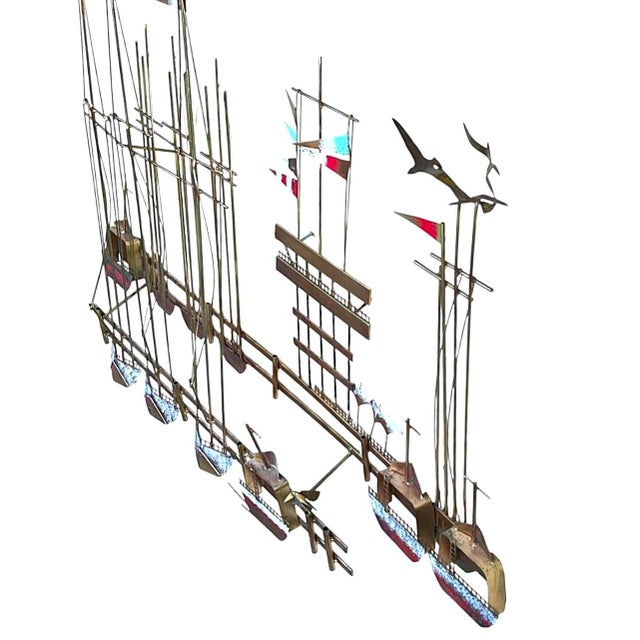 1980s Curtis Jere Nautical Wall Sculpture – Brass Sailboats & Seagulls Harbor Scene For Sale - Image 15 of 18