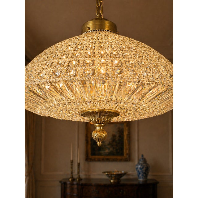 1960 French Gold Bronze Crystal Chandelier 1 Light For Sale - Image 9 of 12