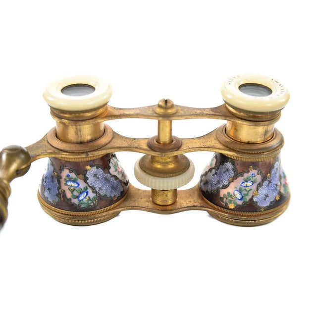 Antique 19th C French Enamel & Brass Opera Glasses For Sale - Image 4 of 9