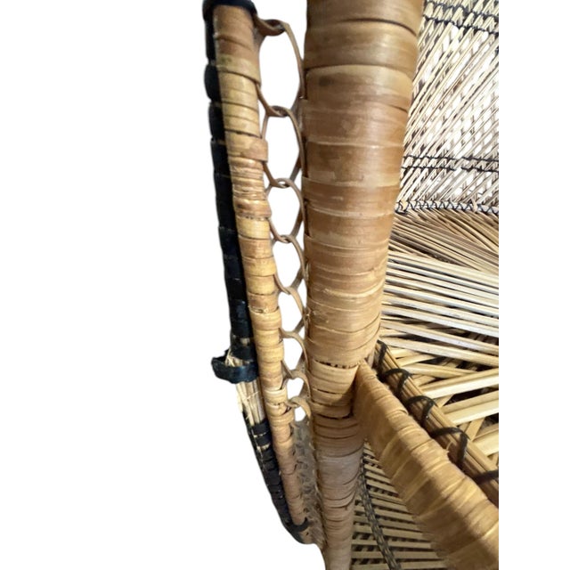 Late 20th Century Vintage Boho Revival Peacock Style Wicker Accent Chair With Fan Back For Sale - Image 5 of 12