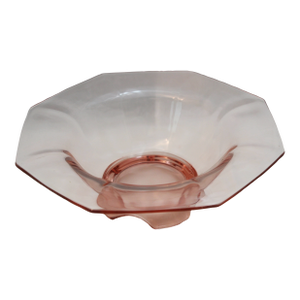 1930s Art Deco Pink Depression Glass Large Footed Octagonal Centerpiece Console Bowl