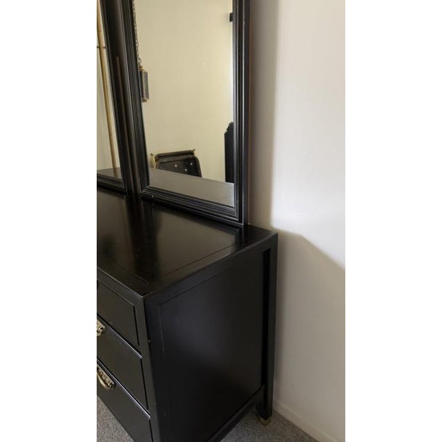 Mid-Century Modern Vintage Century Furniture Chin Hua Ebonized Lacquer Dresser With Double Mirrors & Matching End Cabinet by Raymond Sobota For Sale - Image 3 of 18