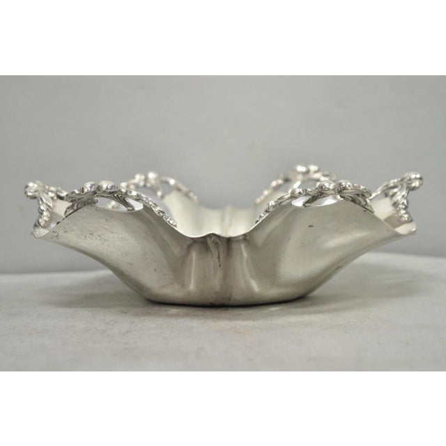 Vintage Victorian Silver Plated Scalloped Candy Dish Fruit Bowl Berry Design For Sale - Image 13 of 17