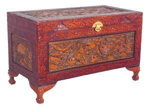 Antique Painted Oriental Carved Chest