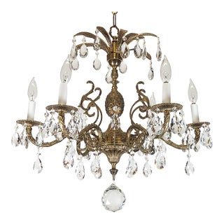 Antique 6 Light Svelte Sparkling Splendid Brass Cut Lead Crystal Chandelier ~ ~ Rewired ~ Restored ~ Rejuvenated ~ Ready to Hang ~ For Sale