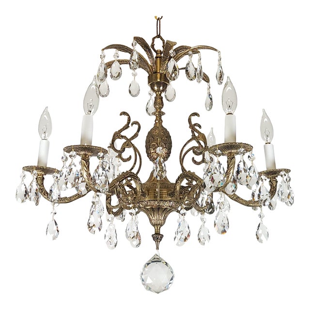Antique 6 Light Svelte Sparkling Splendid Brass Cut Lead Crystal Chandelier ~ ~ Rewired ~ Restored ~ Rejuvenated ~ Ready to Hang ~ For Sale
