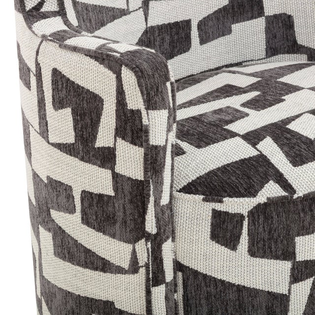 Boho Chic Passe Black Jacquard Swivel Chair For Sale - Image 3 of 6