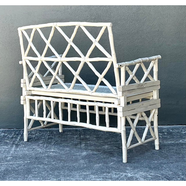 Wood Vintage Painted Branch Trellis Bench For Sale - Image 7 of 12