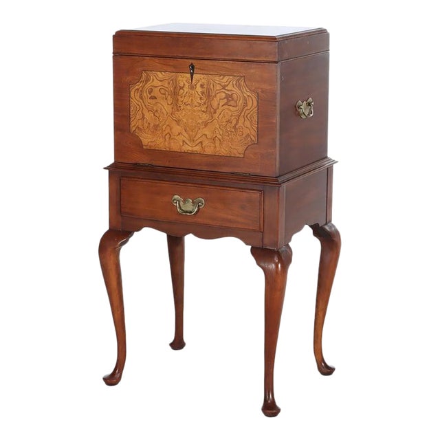 Antique Henkel Harris Mahogany & Burl Inlaid Silver Chest Signed C1930 For Sale