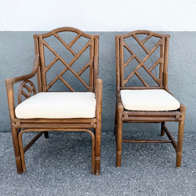 Late 20th Century Boho Chic Chippendale Style Rattan Dining Chairs - Set of 4 For Sale - Image 5 of 12