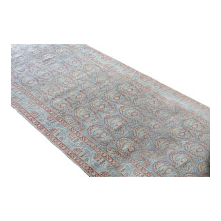 Vintage Paisley Allover Soft Blue Long Wool Hand-Knotted Runner - 3’3” X 16’2” For Sale