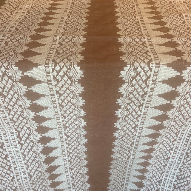 2020s Schumacher Wentworth Caramel Brown Embroidery Linen Fabric- 2 Yards For Sale - Image 5 of 6