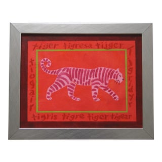 Tiger Folk Art Minimalism Pop Art Shaby Chic Orange Pink Green Original Oil Painting Cleo Plowden For Sale