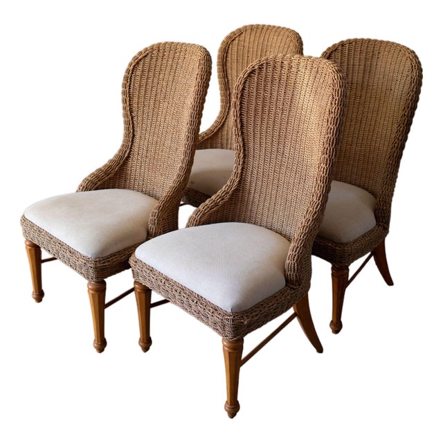 Vintage Stanley Cottage Revival Cabana Chairs in Seagrass, Set of Four For Sale