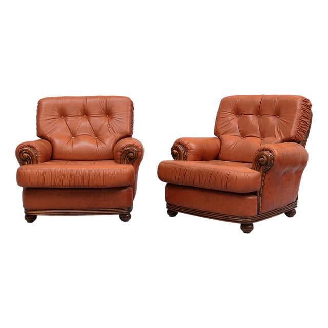 Mid-Century Modern Chairs in Leather and Wood, 1960s, Set of 2 For Sale