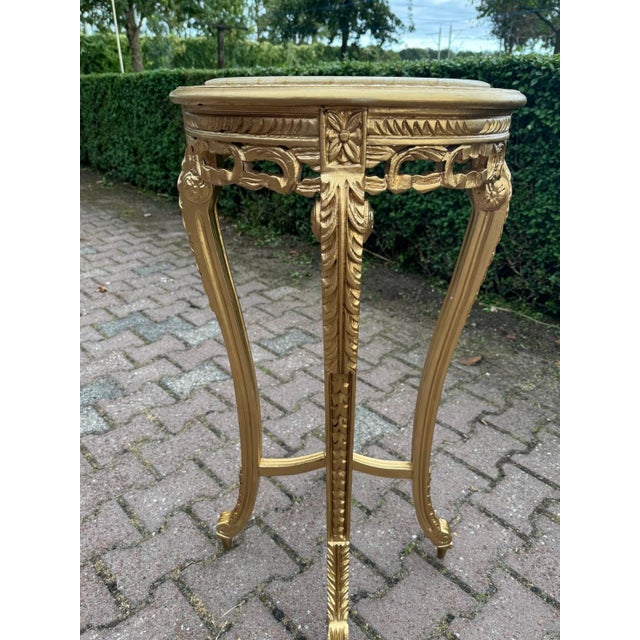 1970s French Louis XVI Gold Beech Marble Side Tables- Pair For Sale - Image 12 of 14