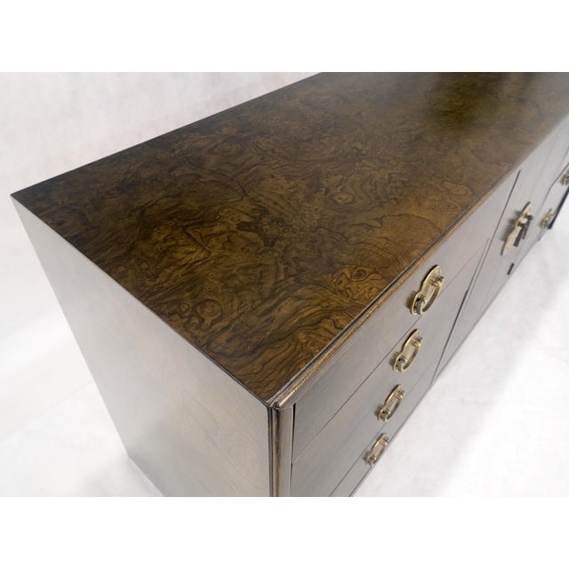 Mid-Century Modern Burl Wood Brass Hardware 2 Doors Compartment 68" Long Dresser Credenza MINT! For Sale - Image 3 of 14