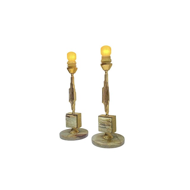 1970s Brass and Onyx Table Lamps in the style of Maison Jansen, 1970s, Set of 2 For Sale - Image 5 of 14