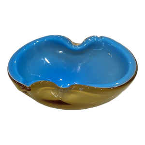 Vintage MCM Alfredo Barbini Murano Art Glass Bowl Ashtray Blue & Brown