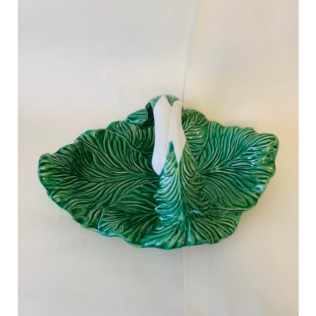 Large early Bordallo Pinheiro cabbage ware tray or basket with incised mark. The Incised mark on the bottom dates it as an...