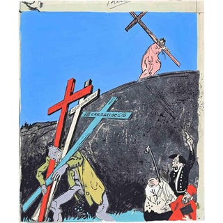 Gabriele Galantara, The Crosses of the World Today, 20th Century, Mixed Media on Cardboard For Sale