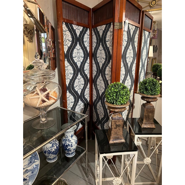 Vintage Mahogany & New Ikat Fabric 3 Panel Screen For Sale - Image 16 of 16