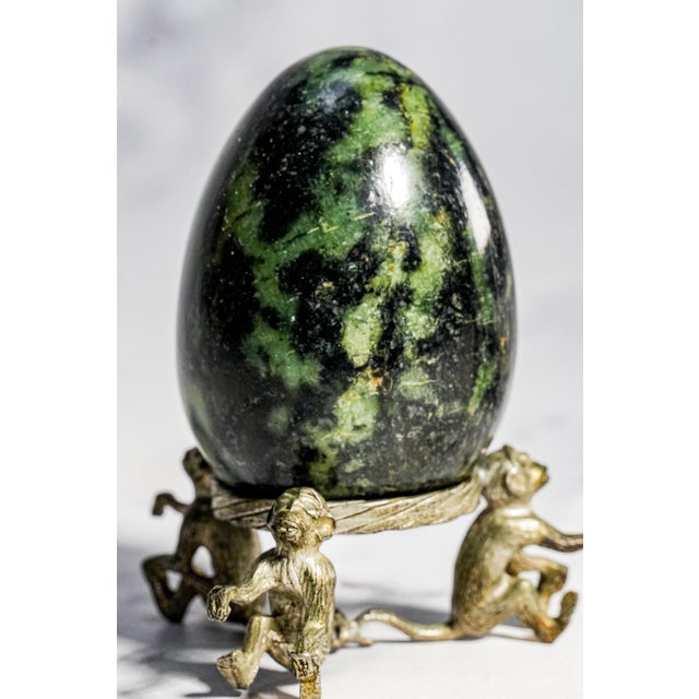 Wonderful Antique Polished Stone Specimen Eggs on Monkey Stands Grand Tour Mineral Collection Pair Home Decor For Sale - Image 4 of 16