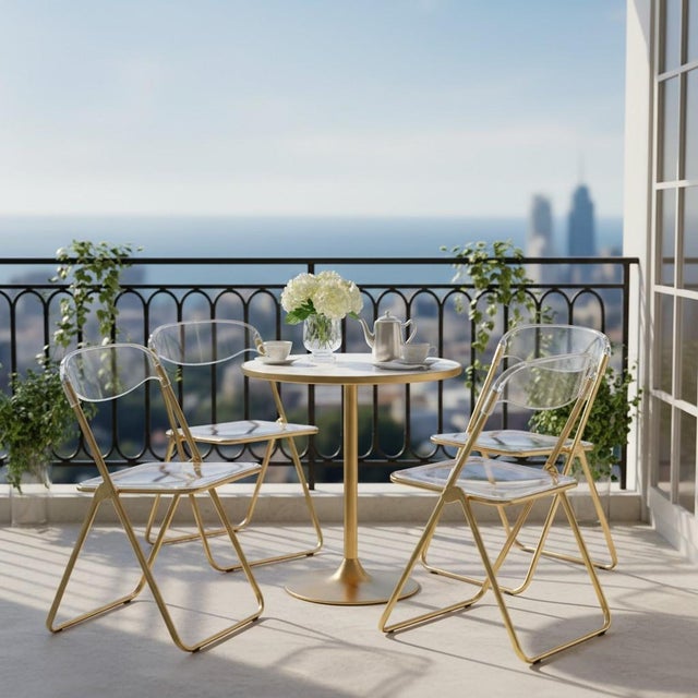 Giancarlo Piretti Style Brass Folding Chairs- Set of 4 For Sale - Image 9 of 9