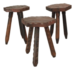 Vintage Brutalist Italian Wooden Stools, 1960s, Set of 3