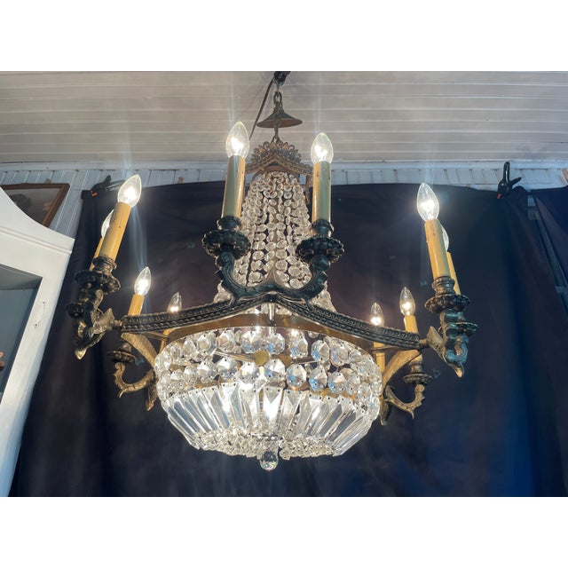 Traditional Vintage French Empire Styled Crystal Chandelier For Sale - Image 3 of 13