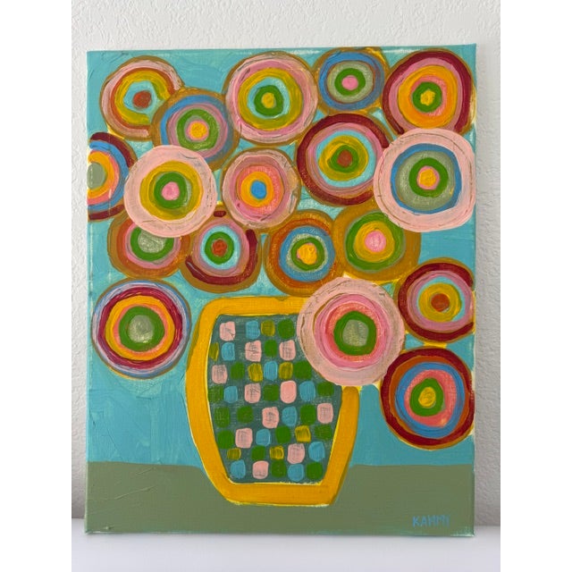 Large Colorful Abstract Floral Painting – Patterned Vase Floral Still Life For Sale In Atlanta - Image 6 of 9