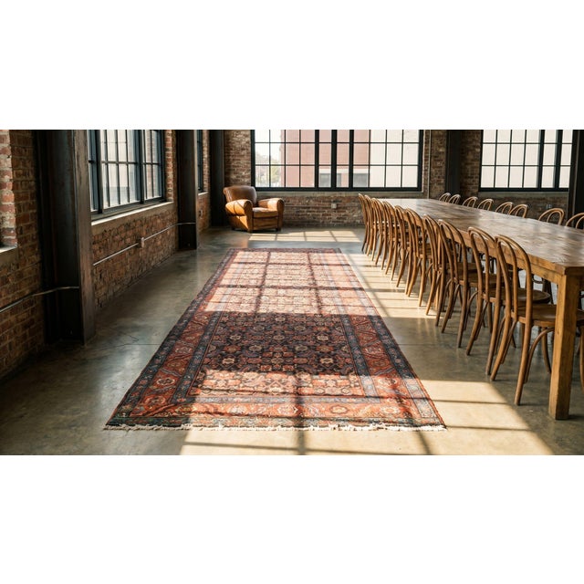 1890s Blue Navy Herati Tribal Antique Bakshaiesh Persian Rug 3'5" X 14'4" Handknotted Wool Carpet For Sale - Image 12 of 13