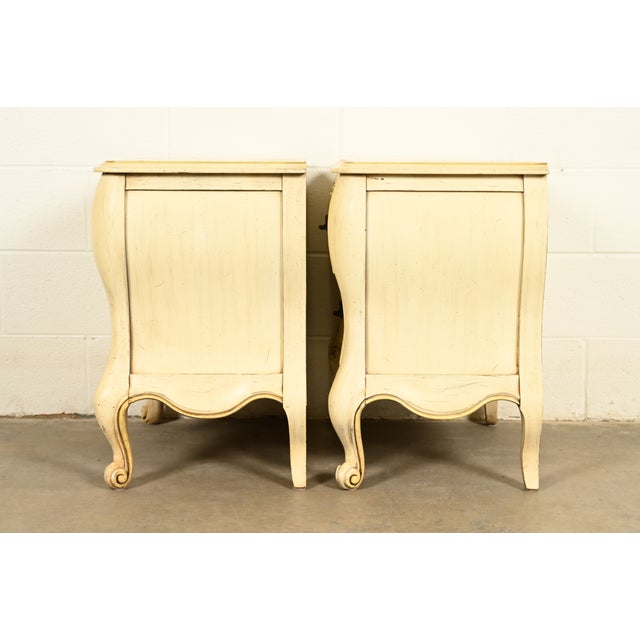 White Furniture French Provincial Louis XV Cream Lacquered Nightstands, Pair For Sale - Image 12 of 15