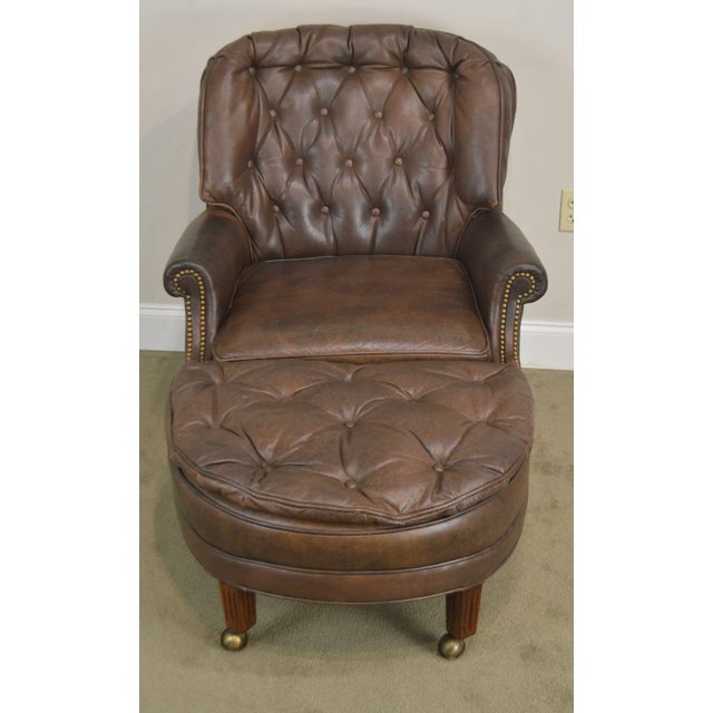Brown Leather Tufted Regency Style Club Chair W/ Ottoman by Phillips Chairish