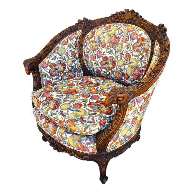 Antique French Regency Rams Heads Walnut Club Lounge Chair For Sale