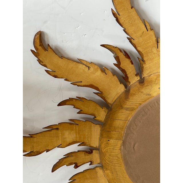 French Hand-Carved Giltwood Sunburst Mirror, Hollywood Regency, 1940s For Sale - Image 16 of 16