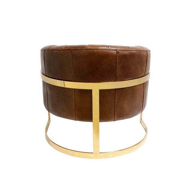 Pasargad Home Vicenza Genuine Leather Barrel Chair, Brown For Sale - Image 4 of 9