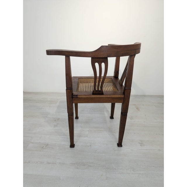 Art Nouveau Corner Oak Armchair with Raffia, 1920s For Sale - Image 11 of 15