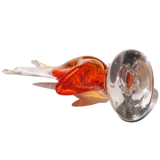 Orange Vintage Murano Dino Martens Sommerso Bright Orange White Fins Italian Art Glass Fish Sculpture For Sale - Image 8 of 9
