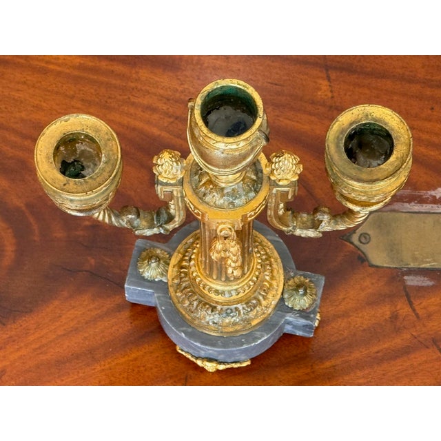 Pair of Mid 19th Century French Gilt Bronze and Marble Two Light Candelabra For Sale - Image 6 of 8